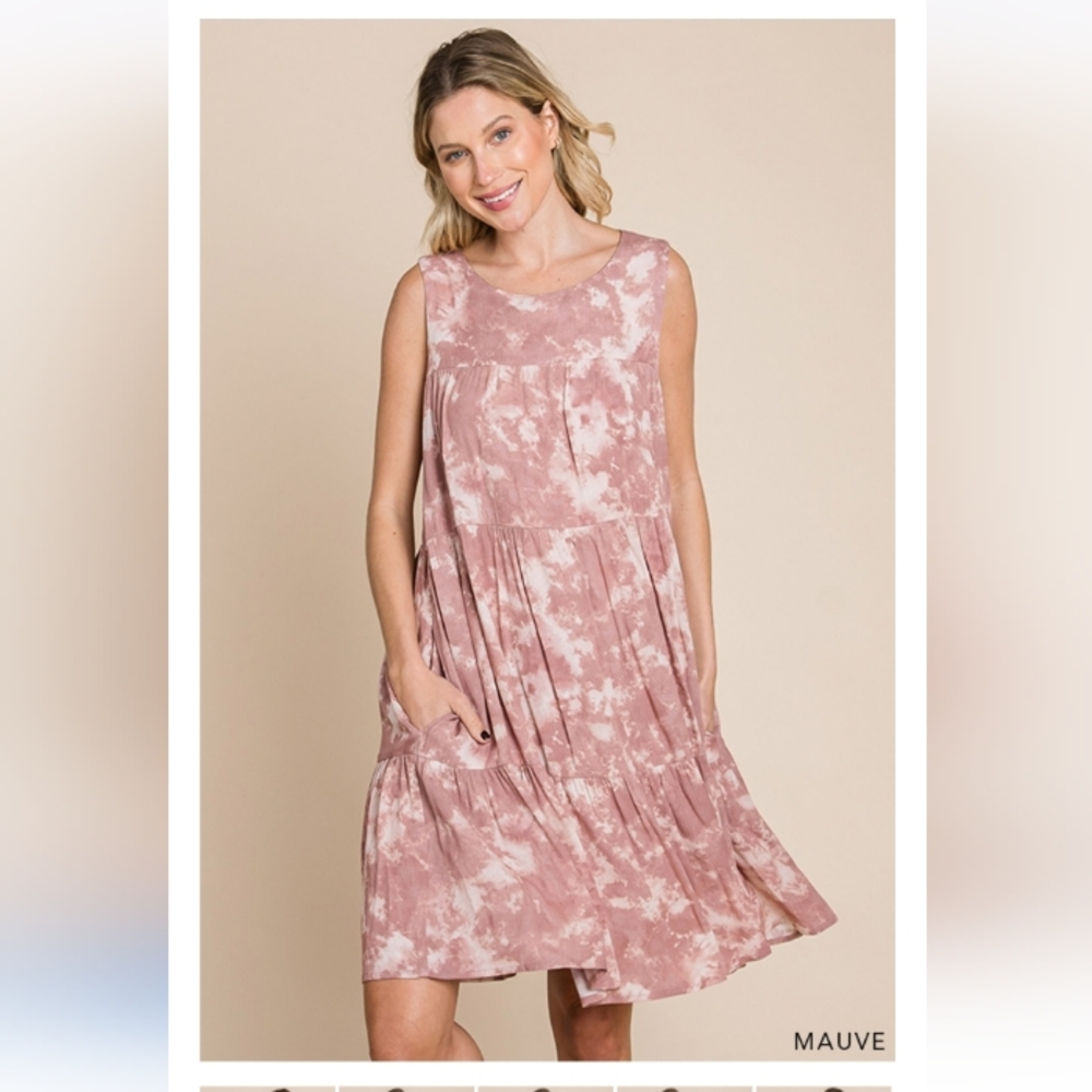 Nwot Cotton Bleu ladies 3x rayon tiered mauve pink tie dye dress